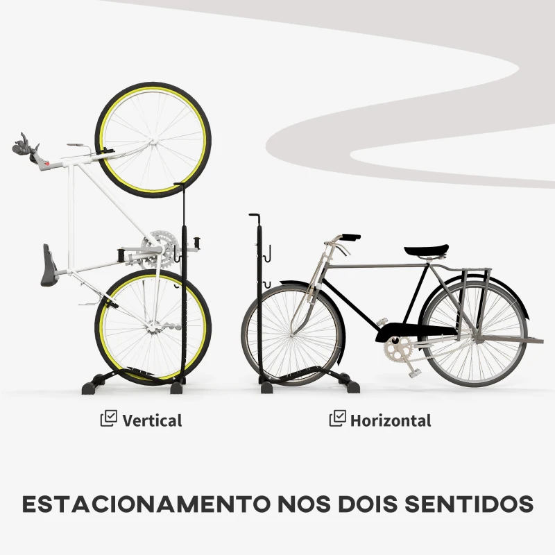 SPORTNOW Estacionamento de Bicicletas Vertical e Horizontal com Ganchos Ajustáveis para Bicicletas de 6 a 28 Polegadas e 700 C