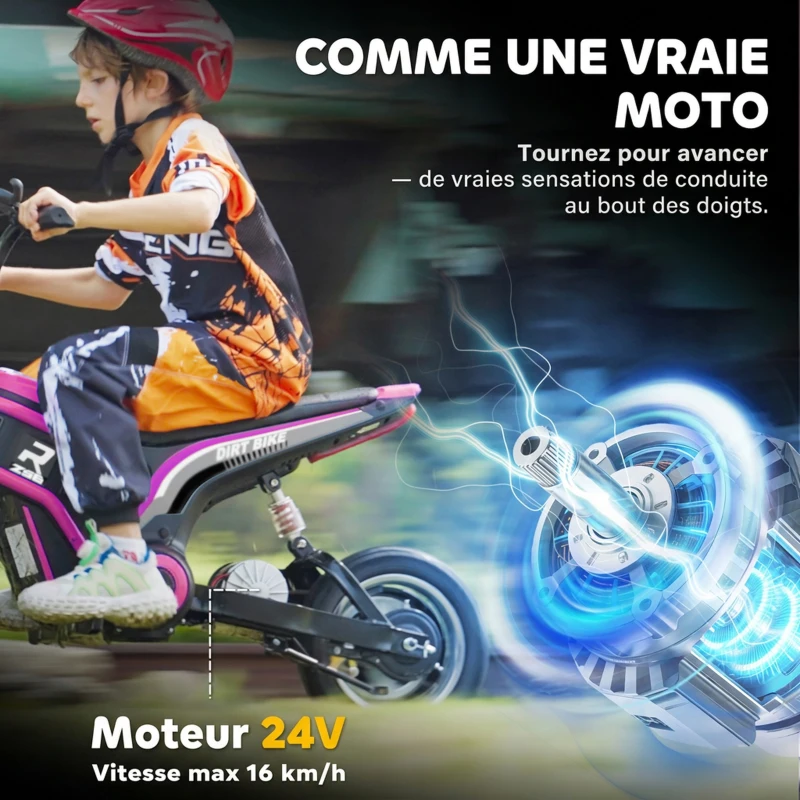 HOMCOM Moto cross électrique enfant moto électrique enfants moteur 350 W batterie 12V 8-16 km/h pneus gonflables 12'' rose