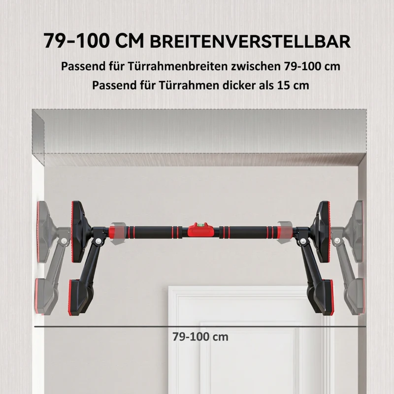 SPORTNOW Klimmzugstange, verstellbar 78-120cm, Wasserwaage, 6-Punkt-Unterstützung, Metall, Schwarz/Rot