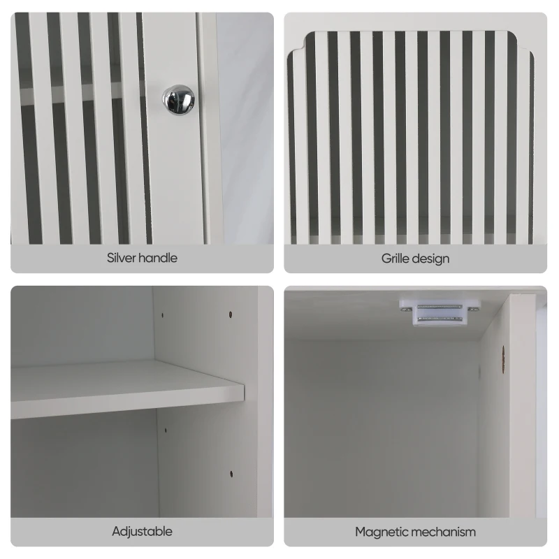 Tall Bathroom Cabinet with Louvered Doors and Adjustable Shelves, Slim Storage Unit for Bathroom and Hallway, 36L x 30W x 163H cm, White