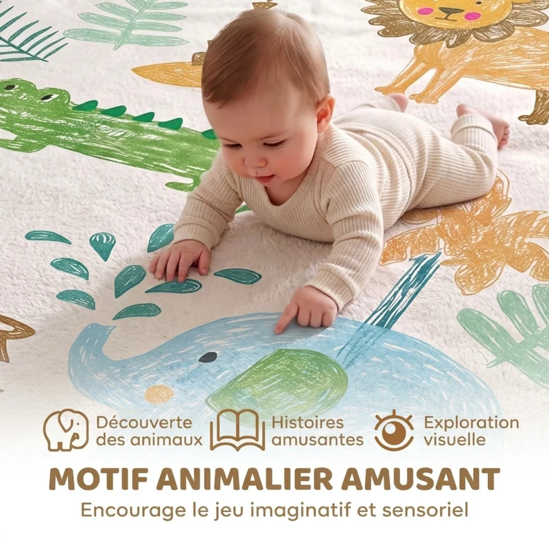 AIYAPLAY Tapis de Jeu pour Enfants Tapis de Chambre d'Enfant en Mousse Épaisseur 3 cm Motif Animal Base Antidérapante 150x200cm