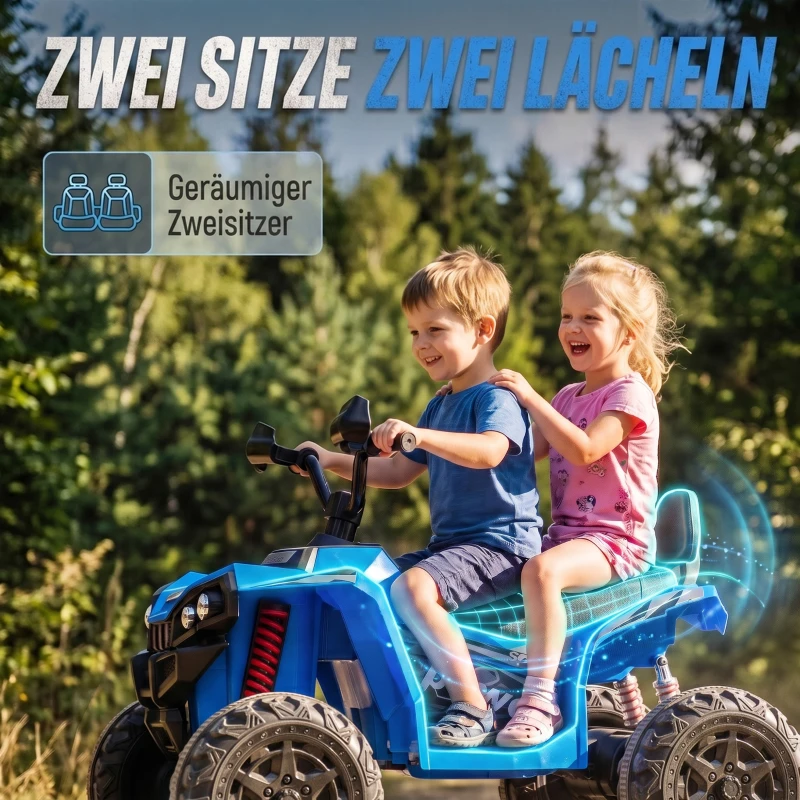 AIYAPLAY Quad elektryczny dla dzieci 24V 2-osobowy ATV 4-6 km/h z akumulatorem litowym, 2 x 120W silniki, 4-kołowe zawieszenie