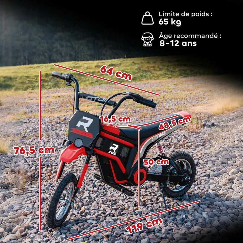 HOMCOM Moto cross électrique enfant moto électrique enfants moteur 350 W batterie 12V 8-16 km/h pneus gonflables 12'' rouge(m-3)
