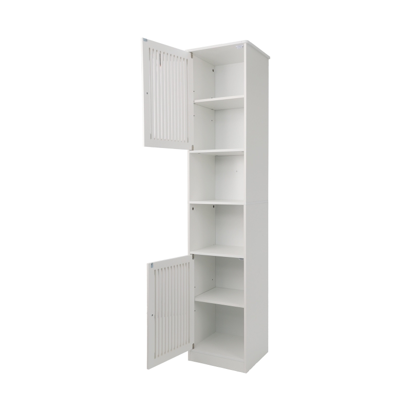 Tall Bathroom Cabinet with Louvered Doors and Adjustable Shelves, Slim Storage Unit for Bathroom and Hallway, 36L x 30W x 163H cm, White