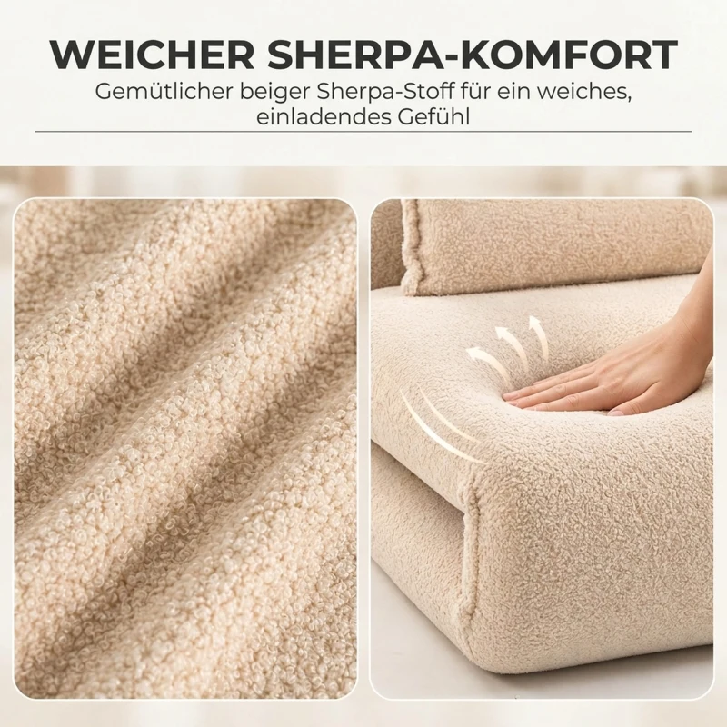 HOMCOM Składana sofa do spania 3 w 1 Przekształcany fotel do spania z poduszką, 5-stopniowe regulowane podparcie pleców, wykończenie Sherpa