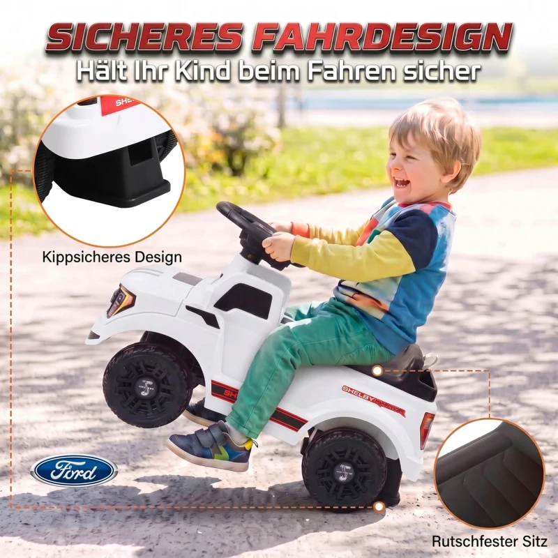 AIYAPLAY Loopauto voor peuters, Shelby model met achtermand en openklapbare motorkap, wit, 18-72 maanden