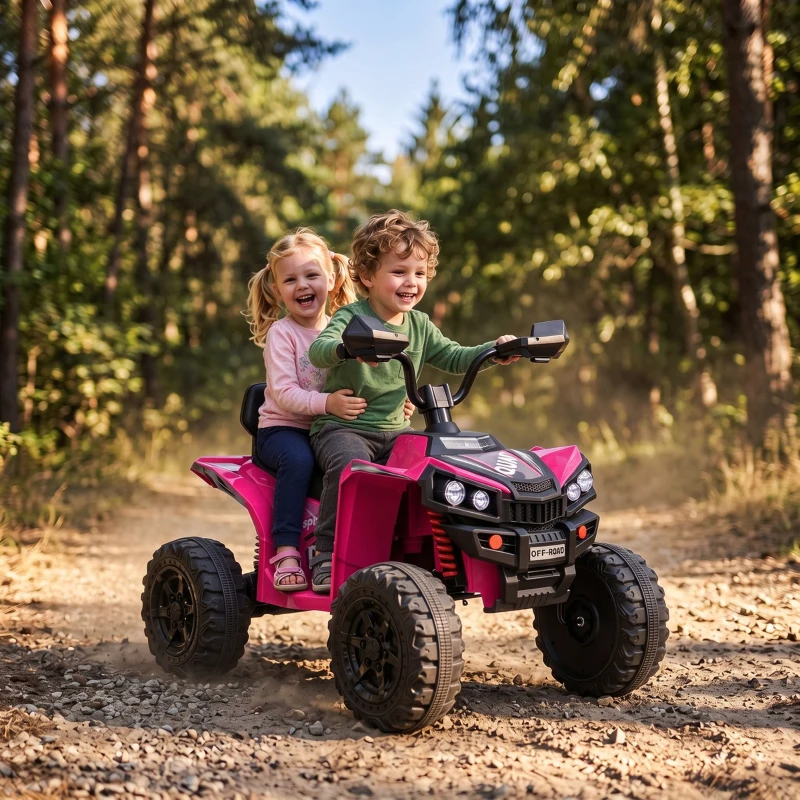 AIYAPLAY Quad Elétrico Infantil 24V 2 Lugares com 2 Motores de 120 W, Suspensão às 4 Rodas e Arranque Suave, Rosa