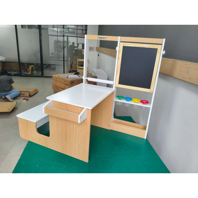 AIYAPLAY Ensemble Table pour Enfant avec Banc en Bois 5-en-1 avec Chevalet, Tableau Noir et Blanc Double Face, 3-8 Ans, Blanc