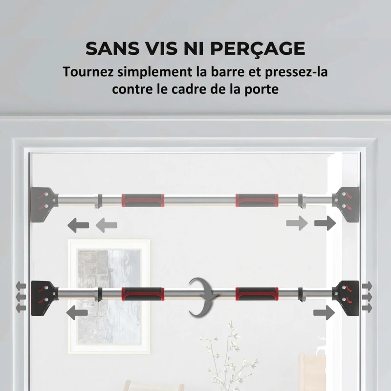 SPORTNOW Barre de traction pour porte, barre de musculation pour cadres de porte sans vis - longueur ajustable (72-109cm)