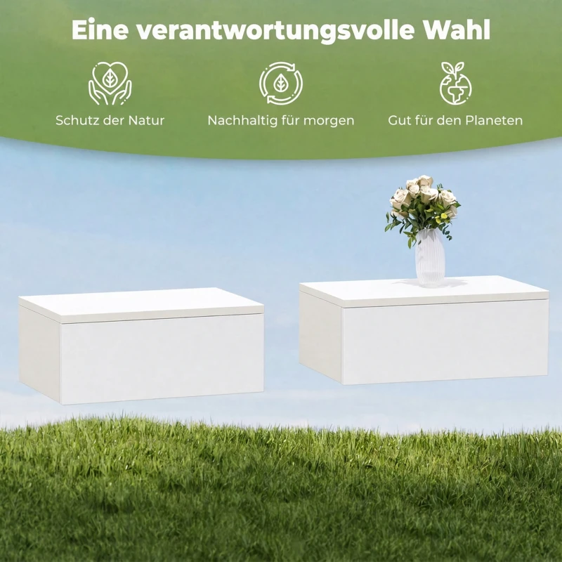 HOMCOM 2er-Set Nachttische, wandmontiertes Design, Schublade, für Schlafzimmer, Spanplatte, Weiß