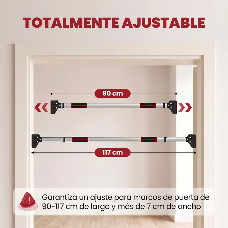 SPORTNOW Barra para hacer Dominadas para Puerta Ajustable de 90 cm a 117 cm Carga 200 kg para Ejercicio y Entrenamiento Negro