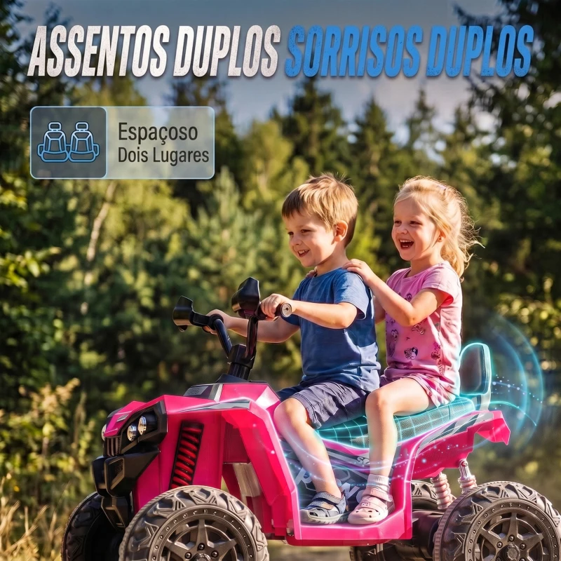 AIYAPLAY Quad Elétrico Infantil 24V 2 Lugares com 2 Motores de 120 W, Suspensão às 4 Rodas e Arranque Suave, Rosa