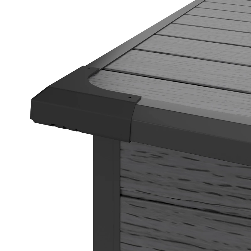 Outsunny 6 x 6 ft Plastic Garden Shed, Wood-Effect Outdoor Storage Shed with Floor, Windows, Lockable Doors and Vents, Dark Grey