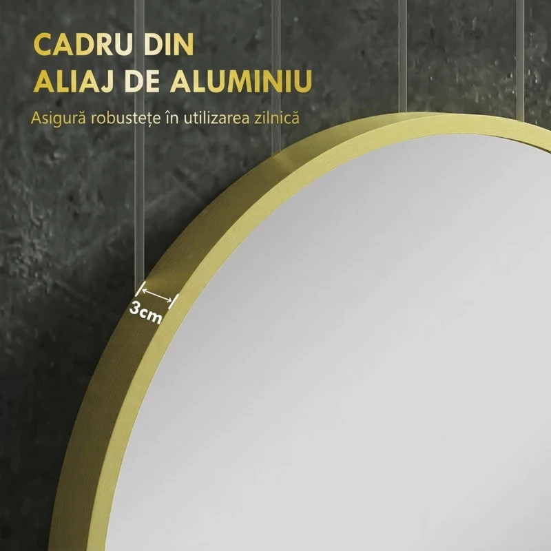 HOMCOM Oglindă Ovală de Baie pentru Perete, cu Ramă din Aluminiu, Montaj Vertical sau Orizontal, 40x70 cm, Auriu