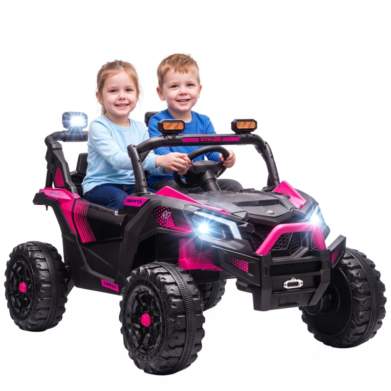 AIYAPLAY Voiture Electrique Enfants UTV 24V 2 Places, 2 Moteurs 120W, Batterie Lithium, 4-6km/h, Télécommande, 3-8 Ans, Rose