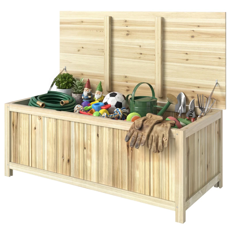 Outsunny Bancă de Depozitare pentru Grădină de 172L din Lemn de Brad, 120x55x45cm, Culoare Lemn