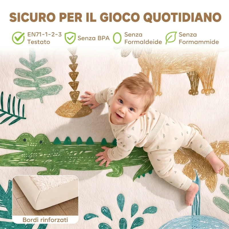 AIYAPLAY Tappeto Gioco per Neonati, Antiscivolo e Impermeabile con Animali, Età 0-3 Anni, 150x200 cm