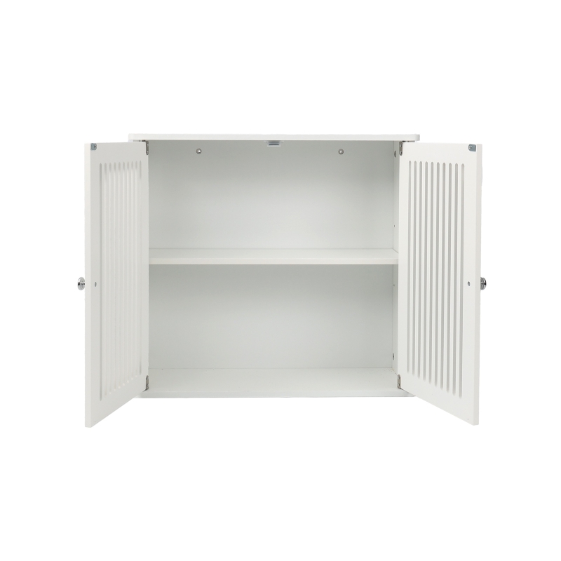 Wall-Mounted Bathroom Cabinet with Louvered Double Doors, Modern Medicine Cabinet for Bathroom and Hallway, 60L x 20W x 52H cm, White