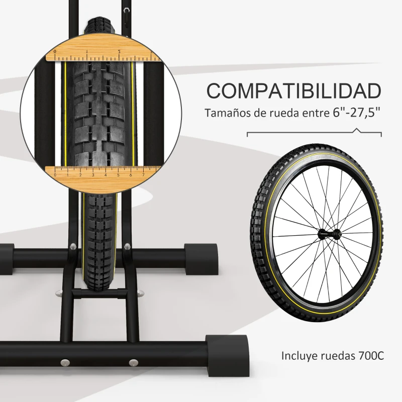 SPORTNOW Aparcamiento para Bicicletas Vertical y Horizontal con Ganchos Ajustables para Bicicletas de 24-29 Pulgadas y 700 C Negro