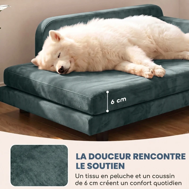 PawHut Canapé pour Chien Lit pour Chien Coussin Déhoussable Lavable Dossier Haut Accoudoirs Velours 101x66x34,5cm Gris