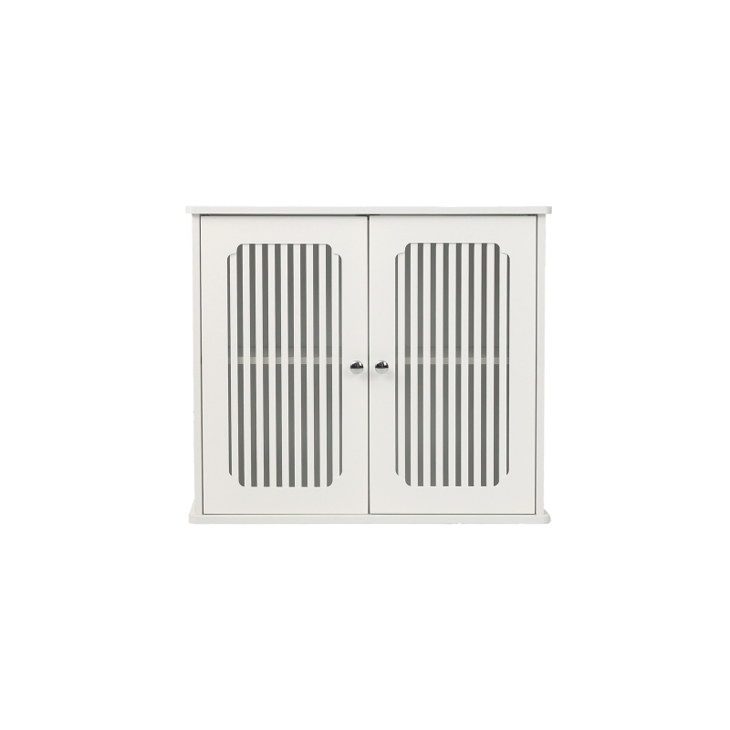 Wall-Mounted Bathroom Cabinet with Louvered Double Doors, Modern Medicine Cabinet for Bathroom and Hallway, 60L x 20W x 52H cm, White