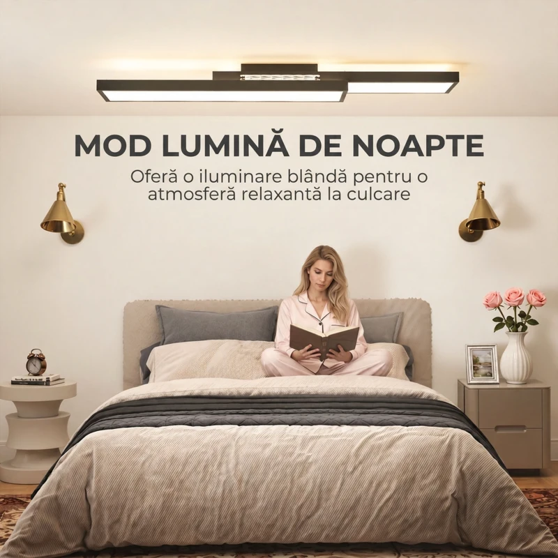 HOMCOM Plafonieră LED Reglabilă cu Telecomandă și Întrerupător, Temperatura Culoare 3000-6000K, Lampă de Design pentru Living și Sufragerie, 70x30 cm, Negru