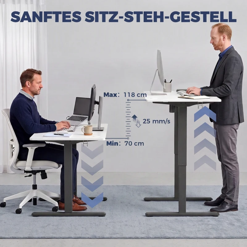 HOMCOM Schreibtischgestell ergonomisch höhenverstellbar Tischgestell elektrisch Stahl Schwarz