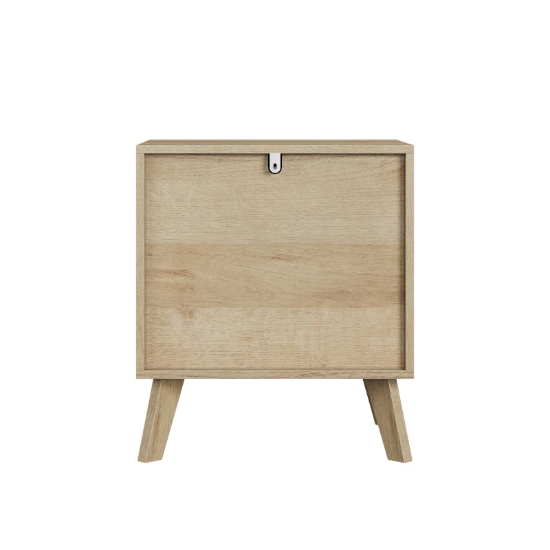 Minimalist Oak Double Drawer Bedside Table with Metal Handles, Modern Bedside Storage Cabinet for Bedroom, 50L x 40W x 58H cm, Oak
