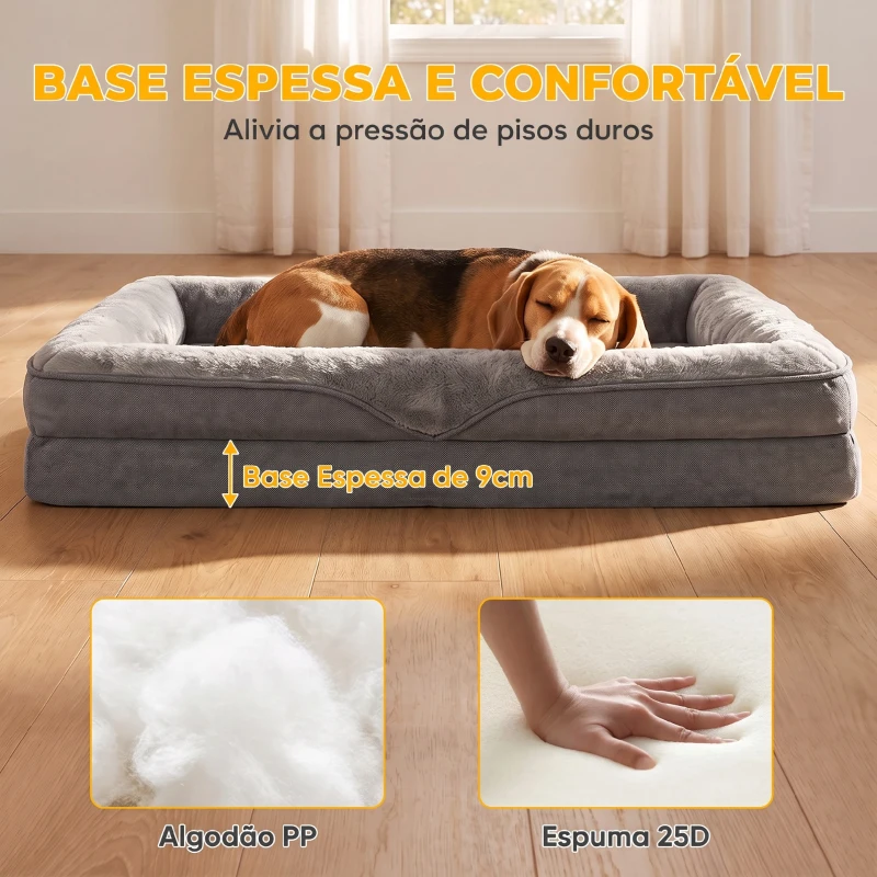 PawHut Cama para Cães Médios e Gatos com Base Antiderrapante e Capa Lavável 91x68x16 cm Cinzento