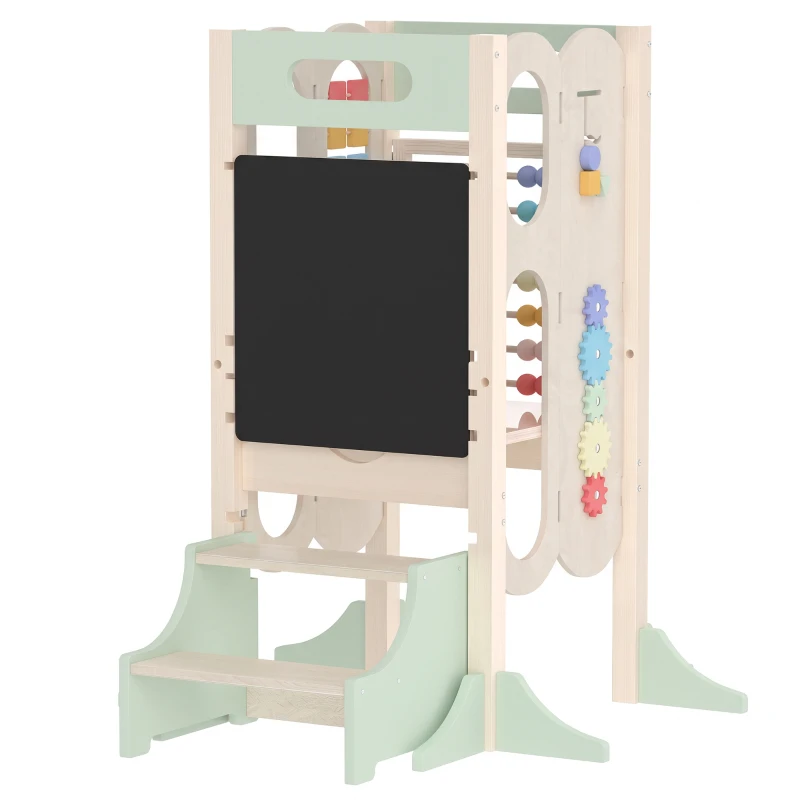 AIYAPLAY Torre Montessoriana 6 in 1 per Bambini, Sgabello Aiutante da Cucina con Lavagna, 2-6 Anni, Verde
