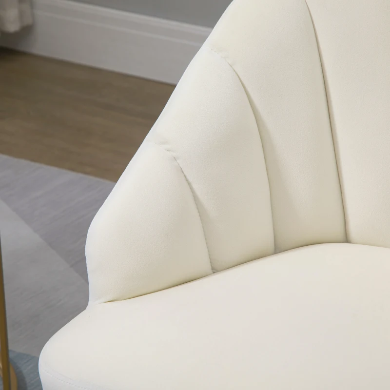HOMCOM Fauteuil Salo, Fauteuil Coquillage Rembourré en Velours avec Pieds Dorés en Acier, 63 x 65 x 84 cm, Crème