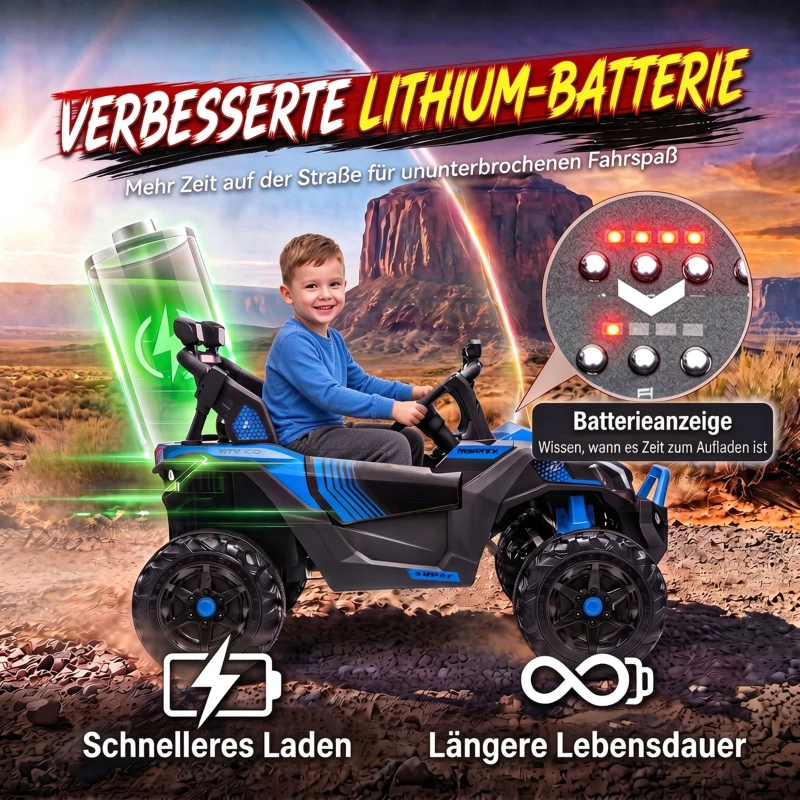 AIYAPLAY 24V elektrische kinderauto UTV, 2-zits met lithium-accu, 2,4G-afstandsbediening, 2 x 120 W motoren en softstart