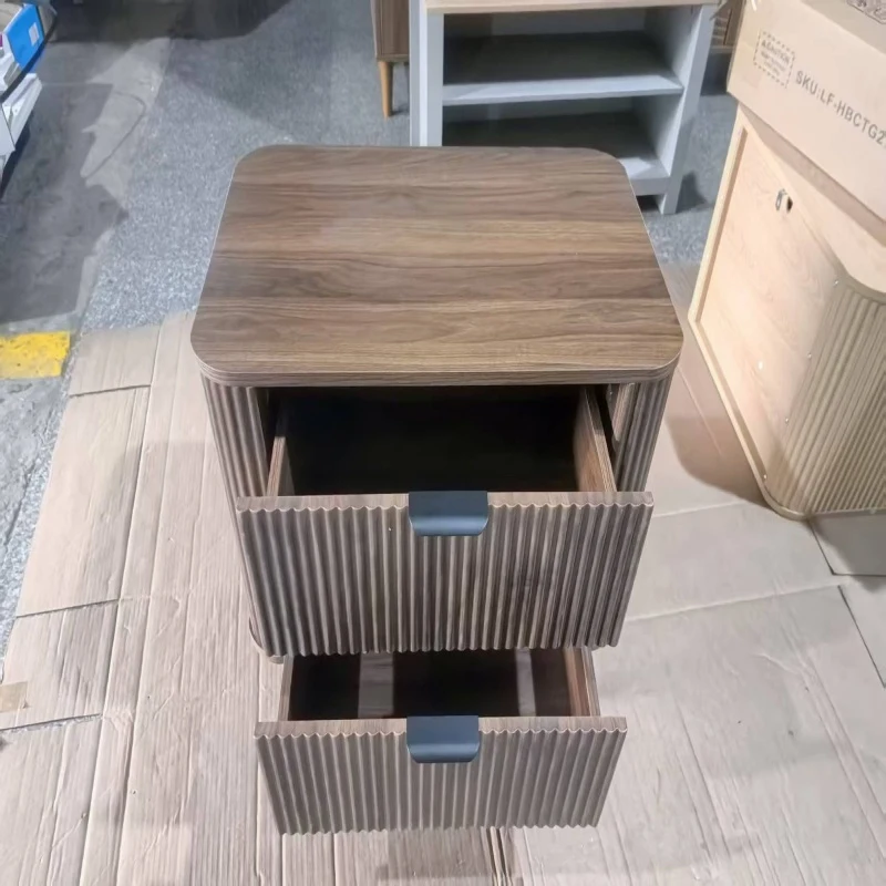Modern Walnut-Effect Bedside Cabinet with 2 Drawers and Fluted Fronts, Retro Storage for Bedrooms and Offices, 57L x 40W x 57H cm, Walnut