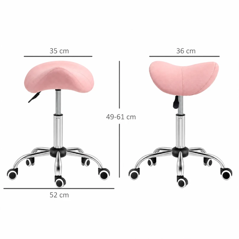 HOMCOM Rollhocker höhenverstellbar 49-61 cm Arbeitshocker 360° drehbar Hocker Bürohocker für Büro Salon Massage Spa Rosa