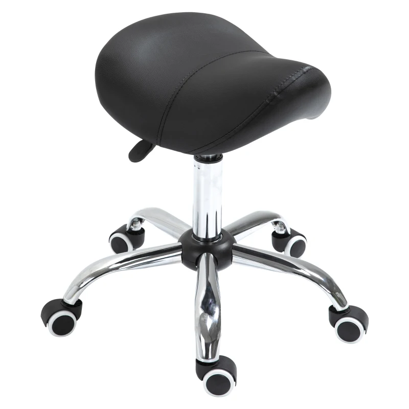 HOMCOM Taburete con Ruedas Taburete Giratoria con Altura Ajustable Taburete Cosmética Dentista Peluqueria 52x53x49-61 cm Negro