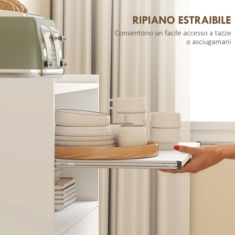 HOMCOM Mobile Microonde in Legno con Cassetto, Armadietto a 2 Ante e 2 Ripiani, 59x40x92 cm, Bianco
