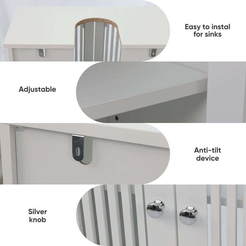 Minimalist Washbasin Cabinet with Louvered Double Doors, Sturdy Floor-Standing Storage Cabinet for Bathroom Utility, 60L x 30W x 60H cm, White