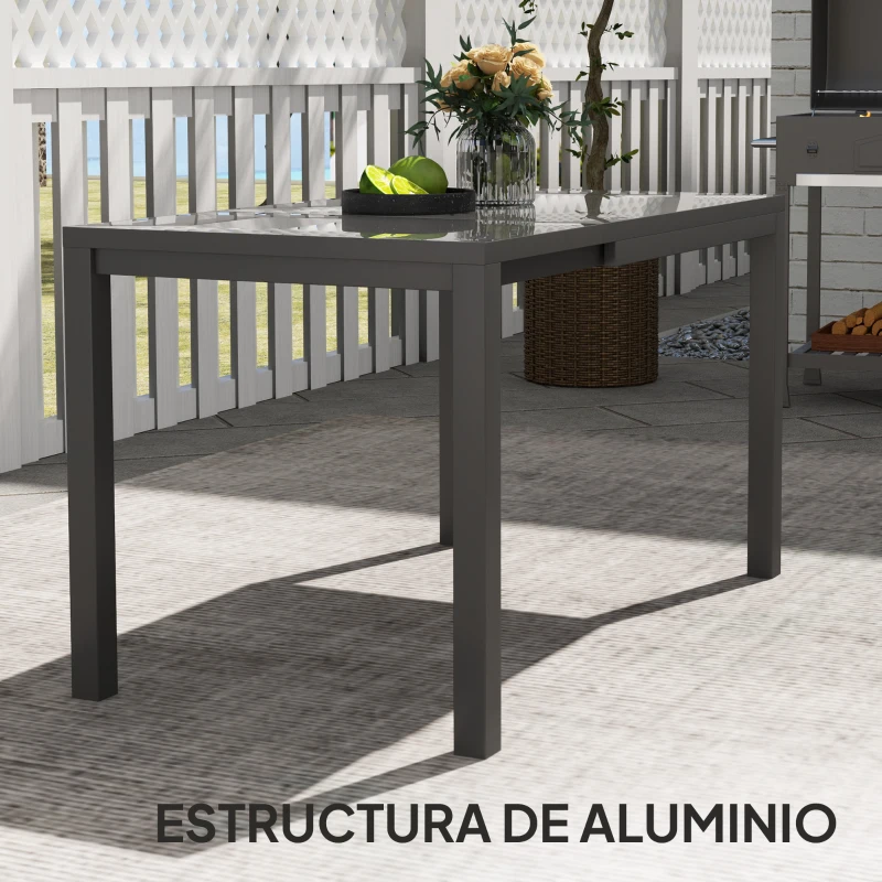 Outsunny Mesa de Comedor Extensible de Exterior de 85-125 cm para 4-6 Personas Mesa Rectangular para Porche Terraza Jardín