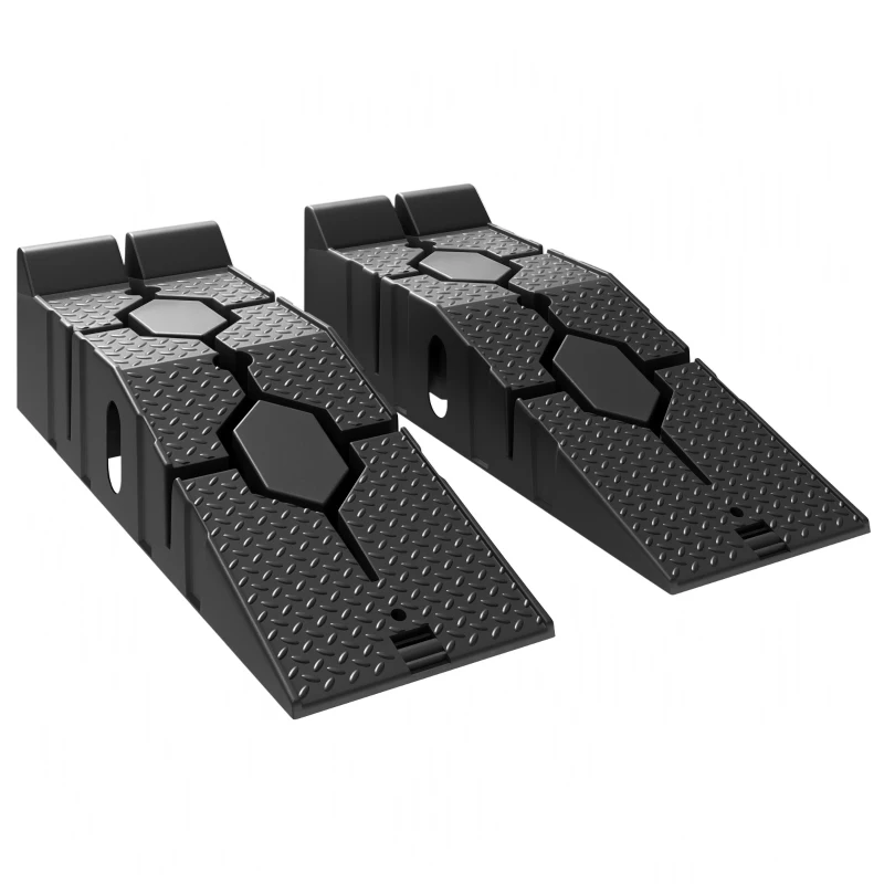 HOMCOM Lot de 2 Rampes Voiture 4T HDPE Pente Douce 90cm Rampe de Levage Butée Antidérapante Largeur 29,5cm 90x29,5x22,5cm Noir