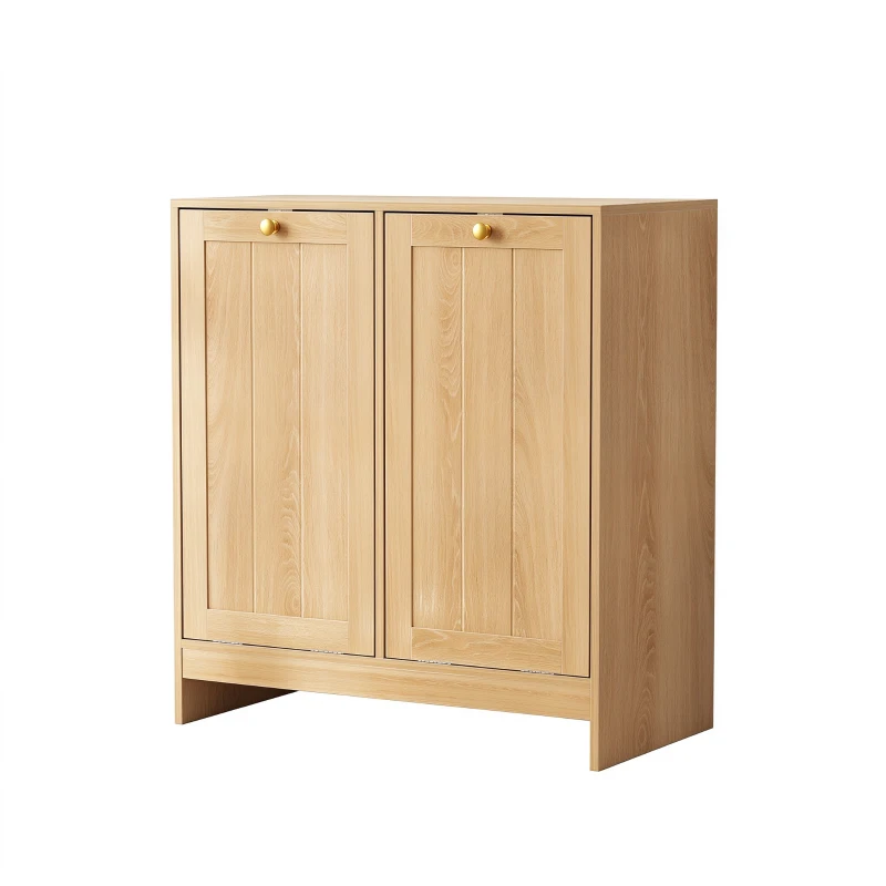 Smart Oak Tilted Laundry Hamper with 2 Baskets, Hidden Free-Standing Laundry Cabinet for Bathroom Utility Room, 66L x 33W x 68H cm, Oak