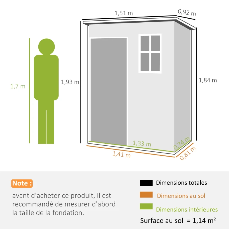 Outsunny Abri de Jardin 1,14 m², Cabane de Jardin pour Outils, Porte Verrouillable, Aération, Fenêtre, 151x92x193cm, Gris Foncé