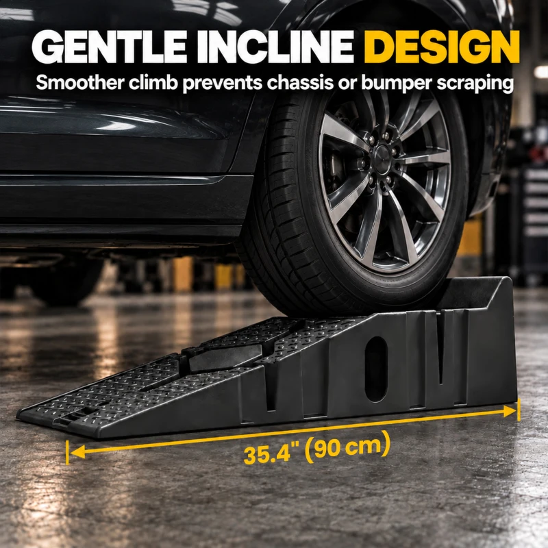 HOMCOM Lot de 2 Rampes Voiture 4T HDPE Pente Douce 90cm Rampe de Levage Butée Antidérapante Largeur 29,5cm 90x29,5x22,5cm Noir