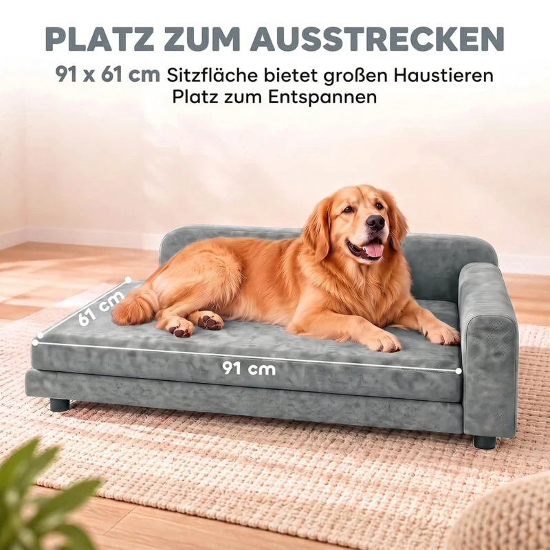 PawHut XL hondensofa, verhoogd hondenbed met rugleuning en afneembaar kussen voor grote honden tot 35 kg