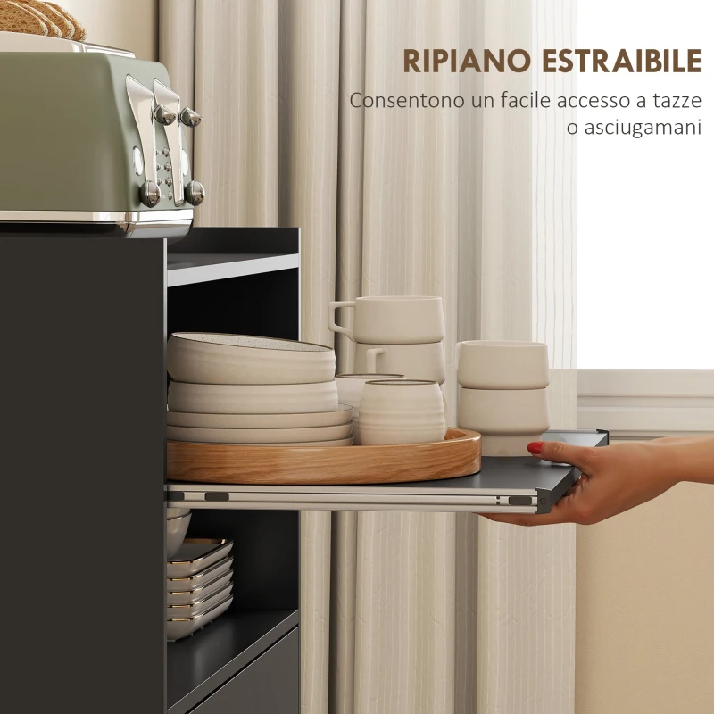HOMCOM Mobile Microonde in Legno con Cassetto, Armadietto a 2 Ante e 2 Ripiani, 59x40x92 cm, Nero