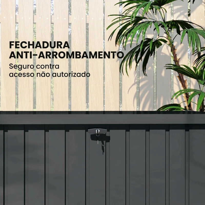 Outsunny Baú de Arrumação Exterior 400 L em Aço Galvanizado Resistente à Intempérie com Fechadura Cinzento