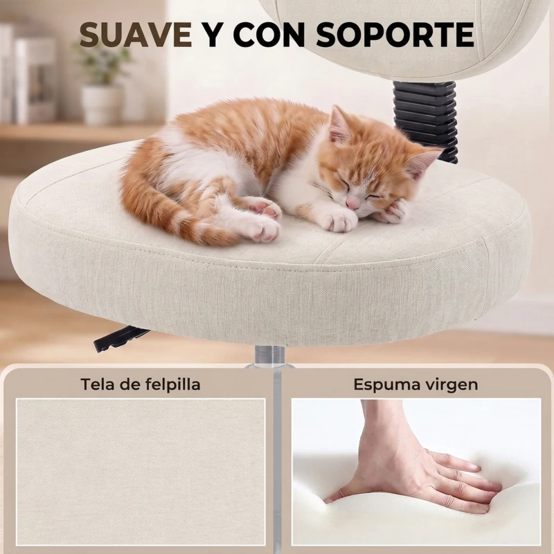HOMCOM Silla de Oficina Ergonómica para Piernas Cruzadas Giratoria 360° Ruedas PU Altura Ajustable para TDAH Meditación Crema