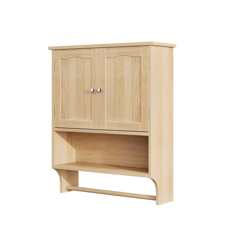 Waterproof Oak Bathroom Cabinet with Towel Rack, Space-Saving Wall-Mounted Vanity for Bathroom Laundry Kitchen, 60L x 20W x 70H cm, Oak