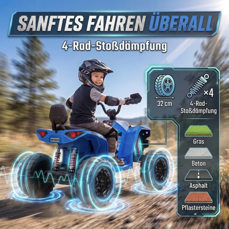 AIYAPLAY Elektrische kinderquad 24V, 2-zits ATV, 4-6 km/u, met lithium-accu, 2 x 120W motoren, 4-wielvering