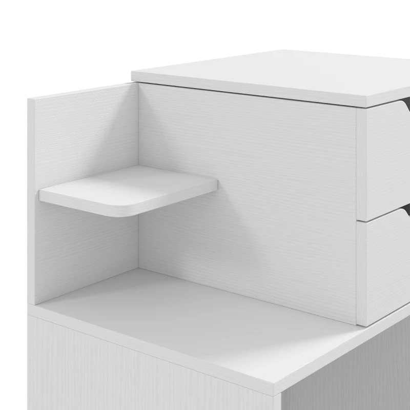 HOMCOM Vanity Desk Flip Top Hidden Mirror Vanity Rolling Stool Open Shelf White Wood Effect