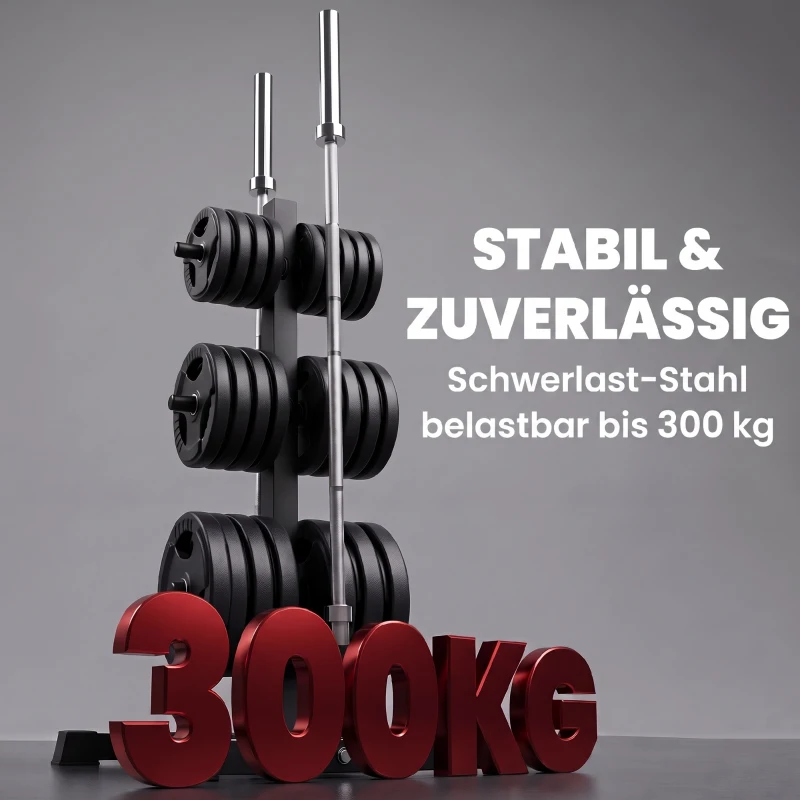 SPORTNOW Hantelscheibenständer mit 6 Stangen, Gewichtsständer mit 25/50 mm Scheibenaufnahme Halterung 2 Sicherungsclips